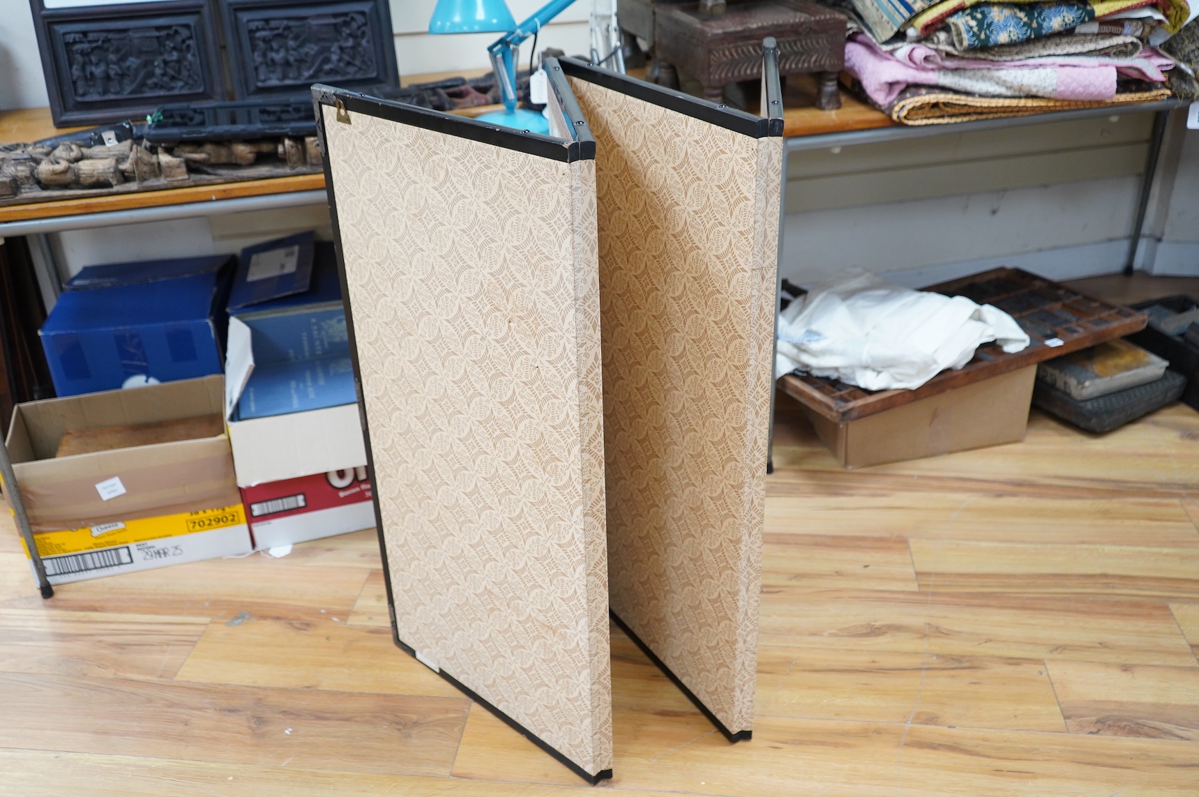 A Japanese four-fold floral painted screen, 92cm high